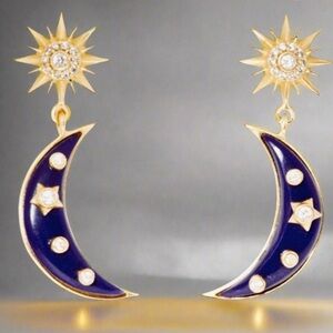 🔥🔥The Sole / Society® Intergalactic Blue Crescent Moon Double Drop Post Earrings